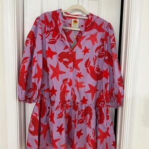 FARM Rio Red and Purple Sea Life Dress